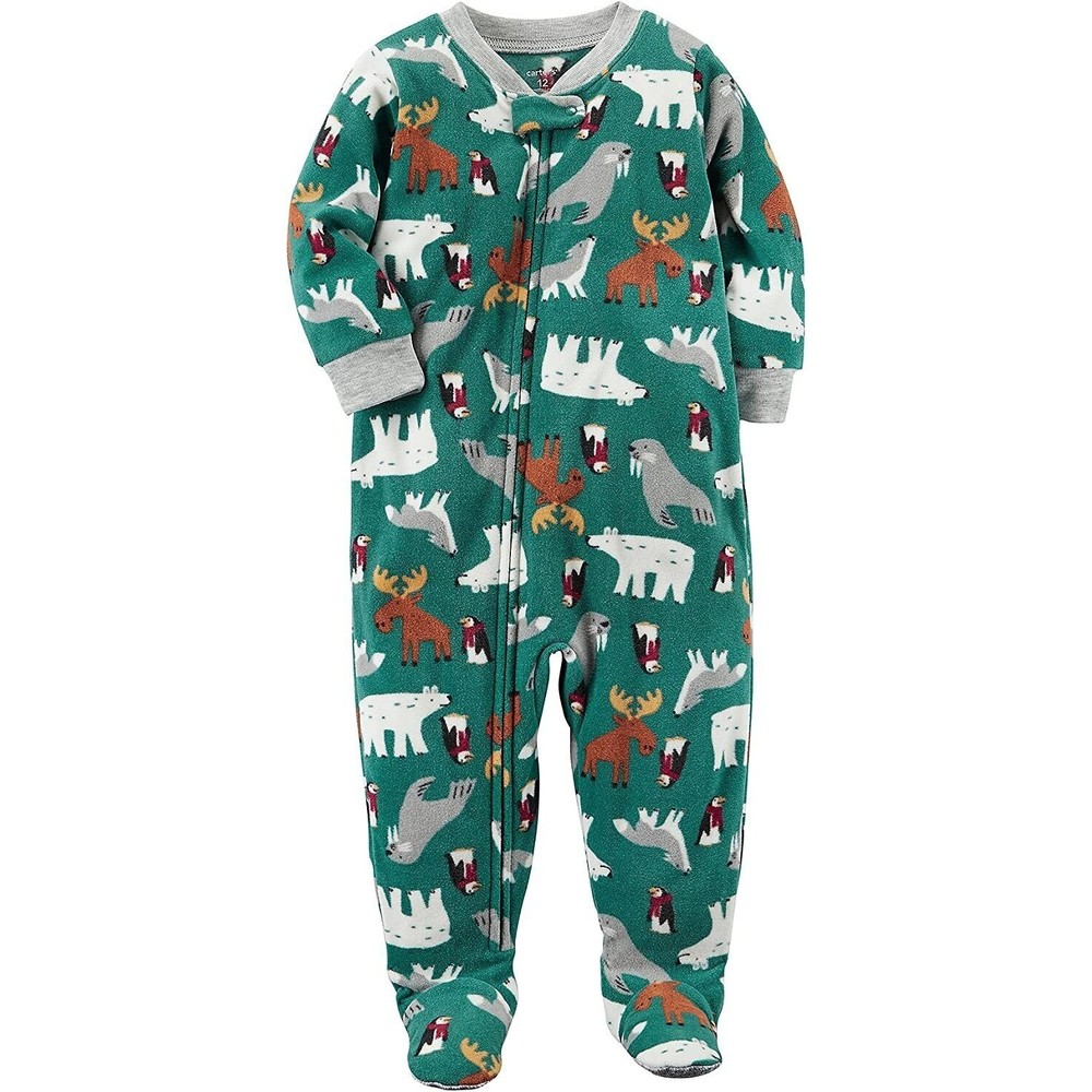 NEW Carter's Little Boys Animals Plush Fleece Green Pajama Sleeper Multiple Size